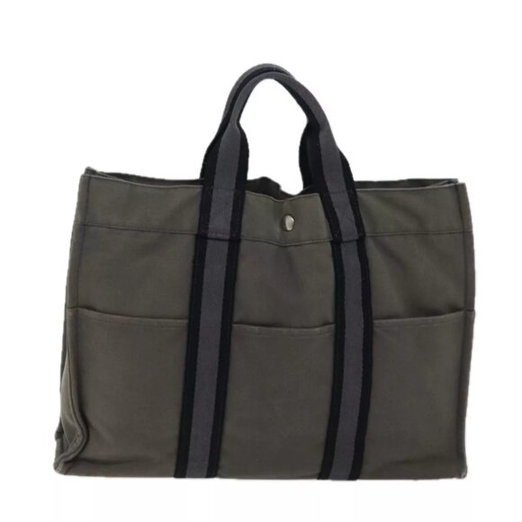 HERMES Fourre Tout MM Hand Bag Canvas Black Gray - Picture 7 of 16